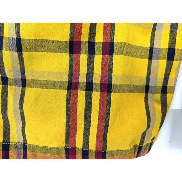 90s vintage yellow plaid wide leg cropped cotton high waisted drawstring pants - Picture 8 of 9